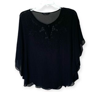 BCBGMaxAzria Black Sheer Overlay Blouse/Top with Tassel Size Medium